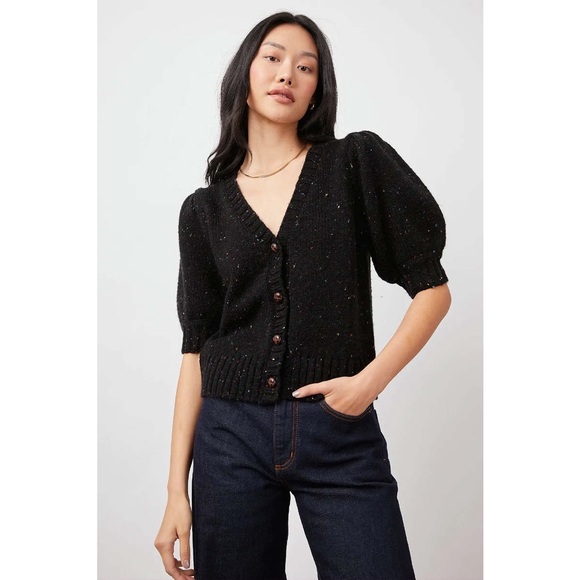 Rails Sweaters - Rails Isla Wool Blend Short Sleeve Cardigan Sweater in Black Confetti